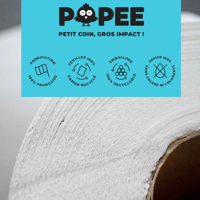 Papier toilette Popee double épaisseur, 100% recyclé et 100% français