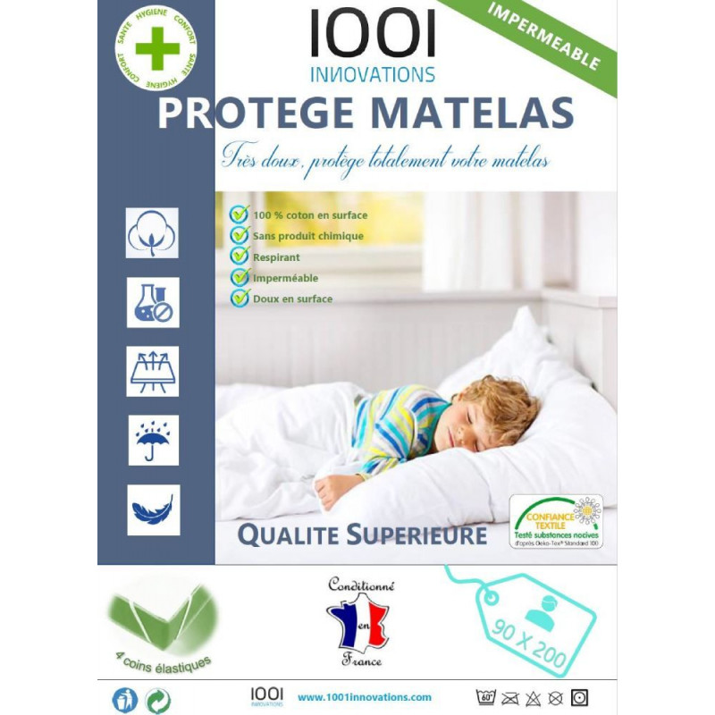Alèse protège-matelas 90 x 200 cm imperméable 100% coton France