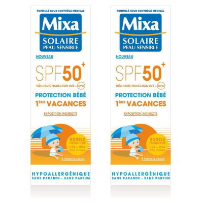 Lot de 2 Mixa Protection Solaire Bébé 1ère Vacances Indice de Protection 50+