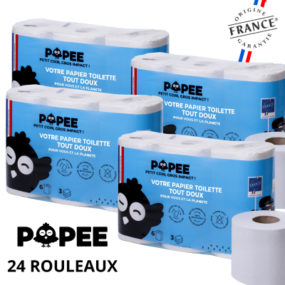 Popee Papier toilette écologique Ultra confort 3 plis 24 rouleaux