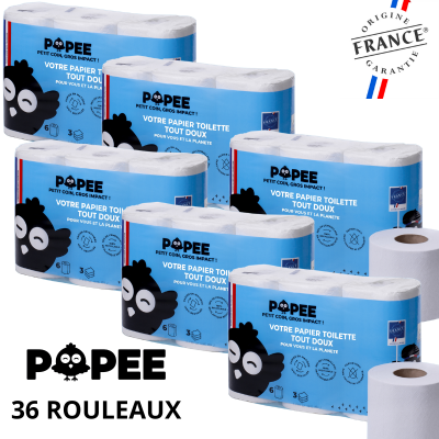 Popee Papier toilette écologique Ultra confort 3 plis 36 rouleaux