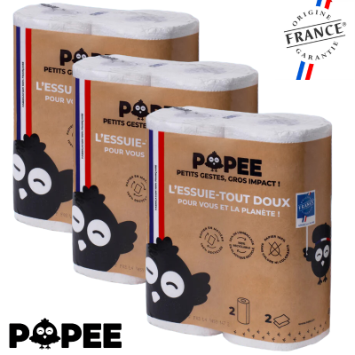 Popee ESSUIE-TOUT écologique Ultra-absorbant Lot de 3 paquets x2