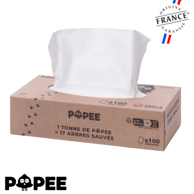 Popee MOUCHOIRS - Peaux Sensibles, écologiques, boîte de 100