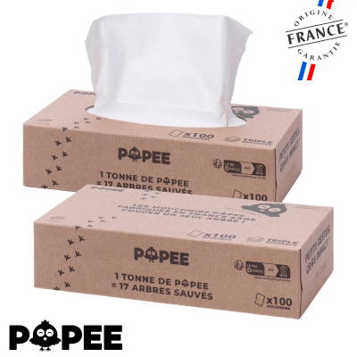 Popee MOUCHOIRS - Peaux Sensibles, écologiques, Lot de 2 boîtes de 100