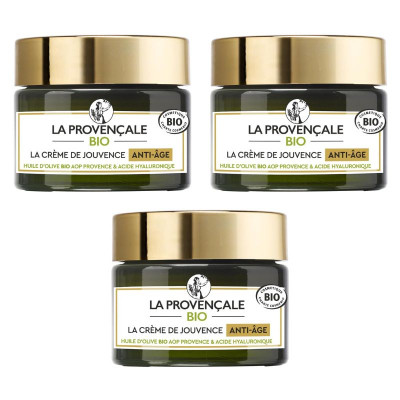 Lot de 3 - Crème visage de jouvence anti-âge LA PROVENCALE BIO - A l'huile d'olive AOC Provence - 50 ml